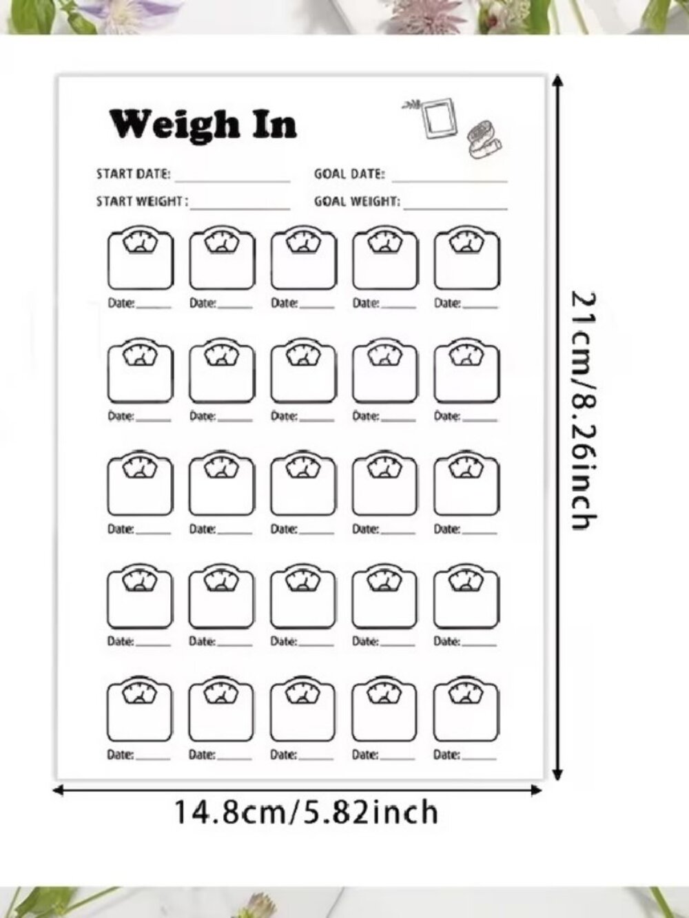 Weigh-In Square Scale Tracking Sheets, 10pcs Fitness Log Cards - Weight Tracking